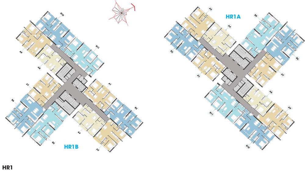 Mặt bằng tầng điển hình block căn hộ HR1. Mặt bằng tầng điển hình block căn hộ HR1.