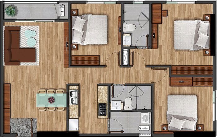 Mặt bằng căn hộ Akari diện tích 101.98m2. Mặt bằng căn hộ Akari diện tích 101.98m2.