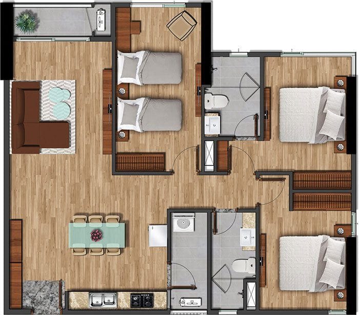 Mặt bằng căn hộ Akari diện tích 104.16m2. Mặt bằng căn hộ Akari diện tích 104.16m2.