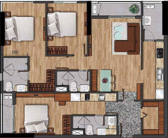 Mặt bằng căn hộ Akari diện tích 121.21m2. Mặt bằng căn hộ Akari diện tích 121.21m2.