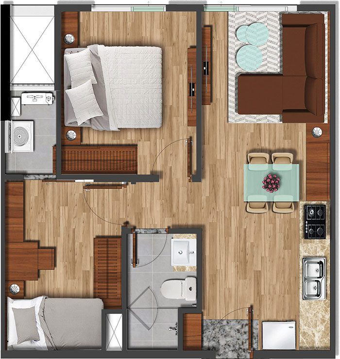 Mặt bằng căn hộ Akari diện tích 50.61m2. Mặt bằng căn hộ Akari diện tích 50.61m2.