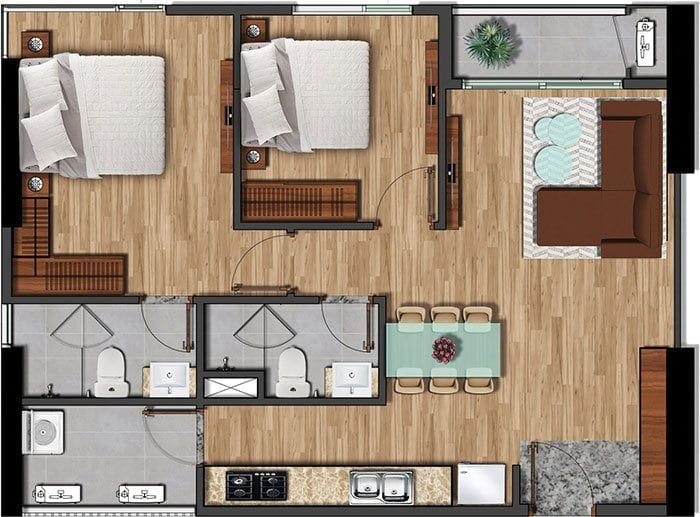 Mặt bằng căn hộ Akari diện tích 75.05m2. Mặt bằng căn hộ Akari diện tích 75.05m2.