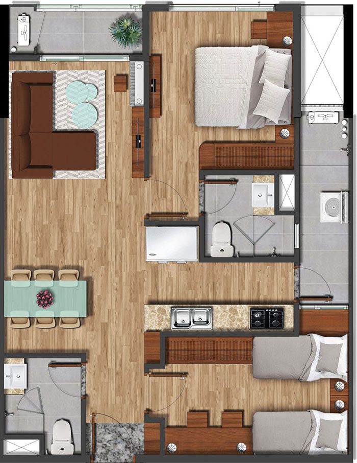 Mặt bằng căn hộ Akari diện tích 75.13m2. Mặt bằng căn hộ Akari diện tích 75.13m2.