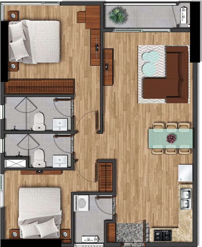 Mặt bằng căn hộ Akari diện tích 79.17m2. Mặt bằng căn hộ Akari diện tích 79.17m2.