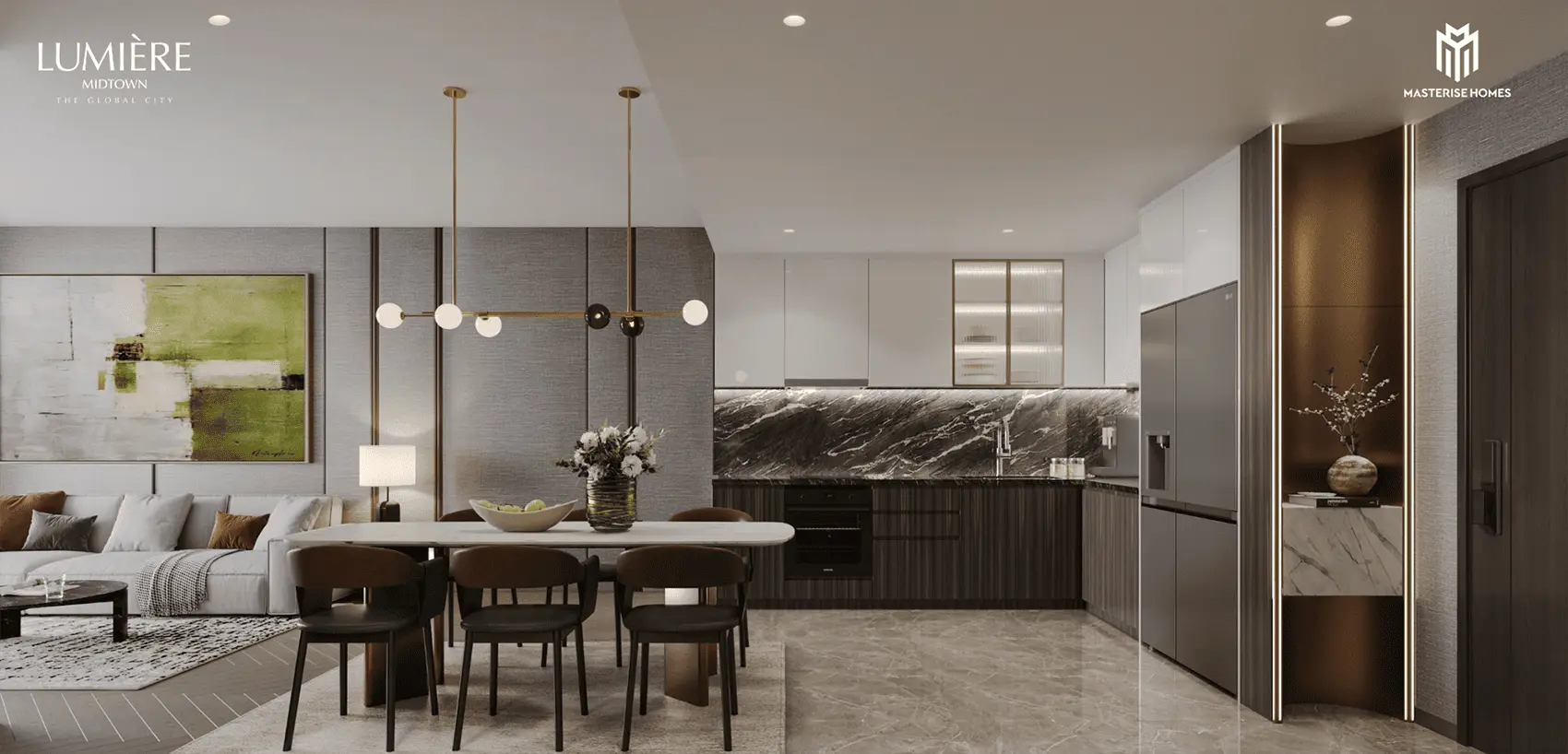 Nội thất tinh tế và sang trọng tại LUMIÈRE Midtown, mang đến trải nghiệm sống đẳng cấp giữa lòng đô thị.
