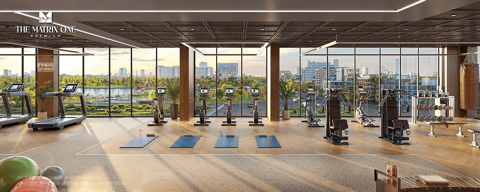 Phòng gym hiện đại và đầy đủ tiện nghi tại The Matrix One Premium, nơi đem đến trải nghiệm sống thượng lưu.