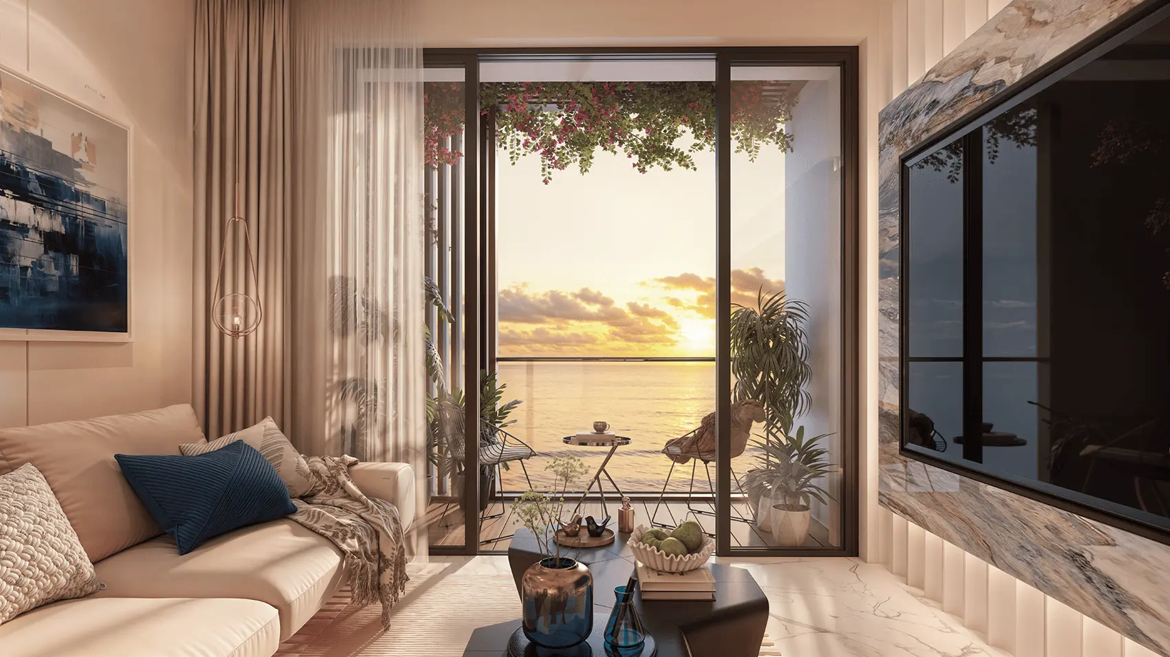Xanh Island Cát Bà: Hòa mình vào vẻ đẹp núi rừng và biển cả từ ban công căn hộ cao cấp.